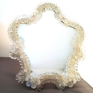 SPECCHIO VENEZIANO TOILETTE PARETE APPOGGIO VETRO MURANO VINTAGE 35,5 X 31 cm