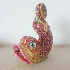 SCULTURA PESCE CERAMICA MULTICOLORE FIRMATO PISAPIA