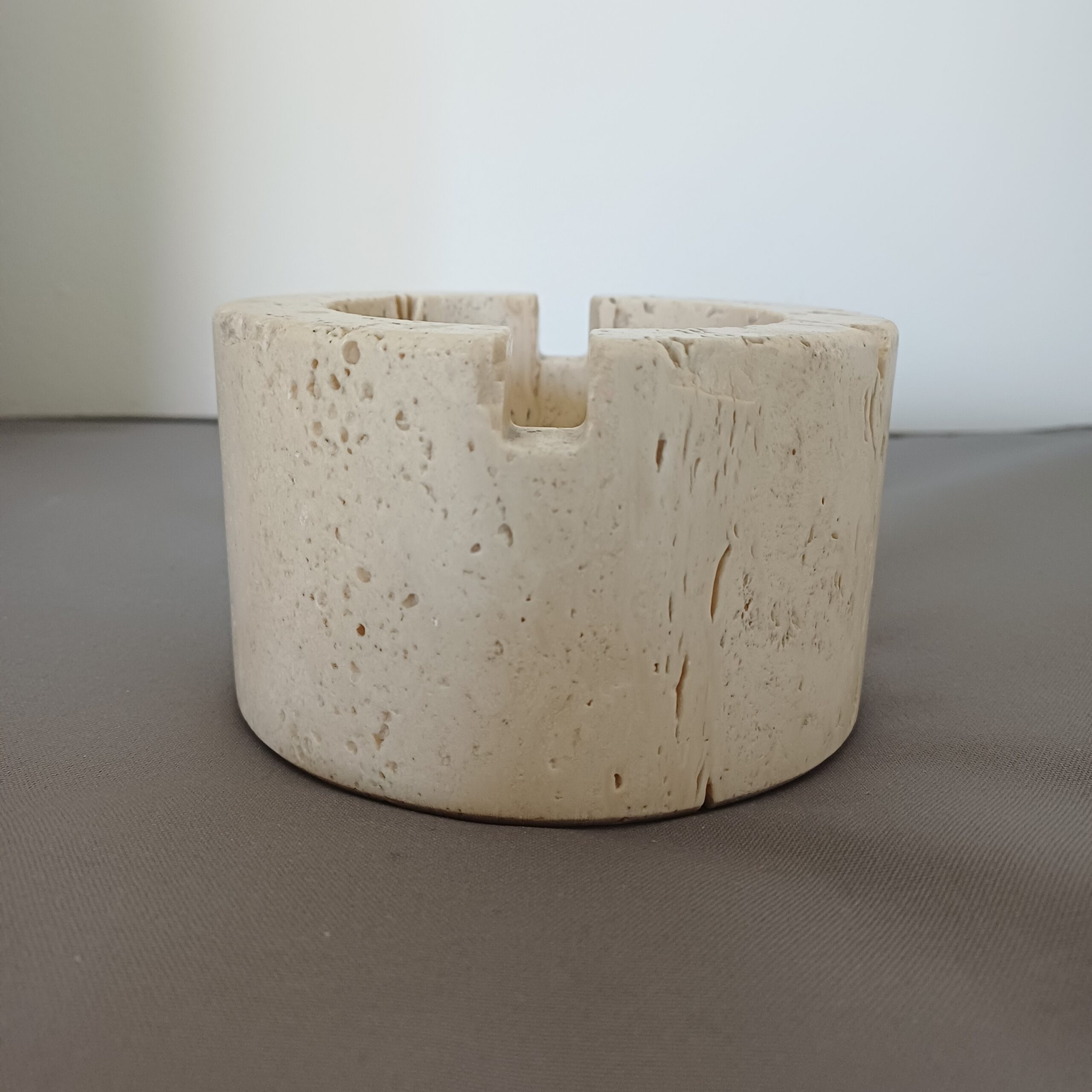 Posacenere Travertino Rotondo Design Italiano Vintage Mid Century Modern Ashtray - immagine 6